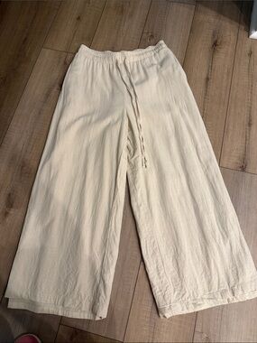 Vince Camuto Cream Wide-Leg Drawstring Pants